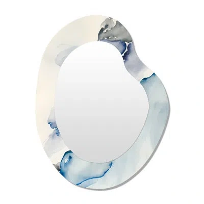 Design Art Sapphire Blue Nebula Ix - Liquid Ink Asymmetrical Decorative Wall Mirror, Blue Irregular Shape Large In Blue;gray