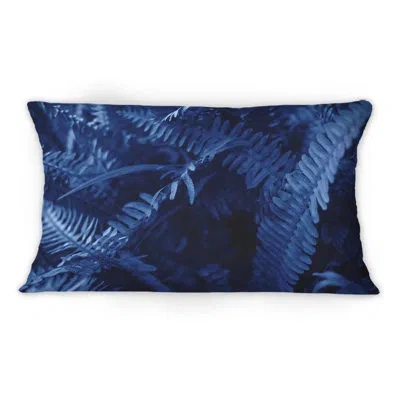 Design Art Sark Blue Fern Leaves Top View Minimalistic - Tropical Printed Throw Pillow 1