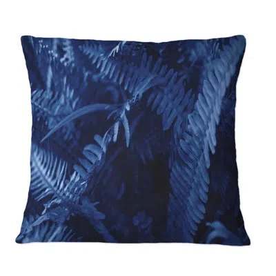 Design Art Sark Blue Fern Leaves Top View Minimalistic - Tropical Printed Throw Pillow
