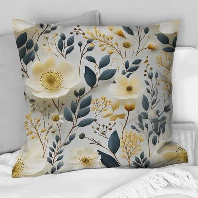 Design Art Scandinavian Garden Flower Whirl - Floral Printed Throw Pillow In Blue;white