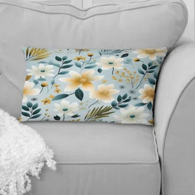 Design Art Scandinavian Garden Flower Whirl Iii - Floral Printed Pillow In White;teal