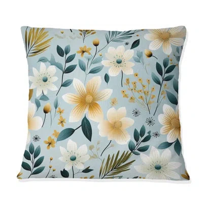 Design Art Scandinavian Garden Flower Whirl Iii - Floral Printed Throw Pillow In White;teal