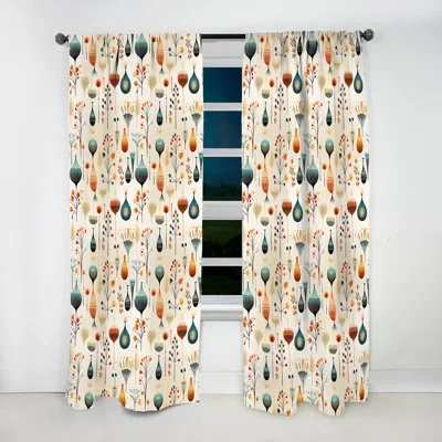 Design Art Scandinavian Midcentury Delight I - Mid-century Velvet Curtain - Room Darkening - 1 Panel In Yellow;teal