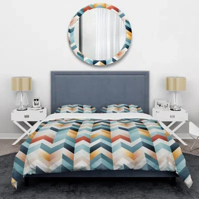 Design Art Scandinavian Simplicity Geometric Blue/white Microfiber Duvet Cover Set In Blue;white