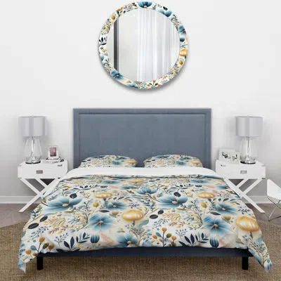 Design Art Scandinavian Simplicity Paisley Pattern Ii Duvet Cover Set In Blue;yellow