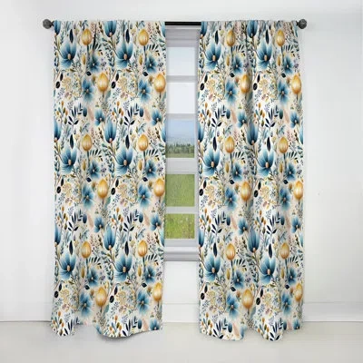 Design Art Scandinavian Simplicity Paisley Pattern Ii - Floral Curtain - Blackout Curtain - 1 Panels In Blue;yellow