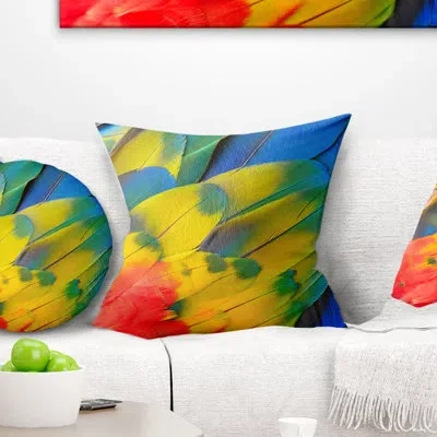 Design Art Scarlet Macaw Feathers - Floral Printed Pillow