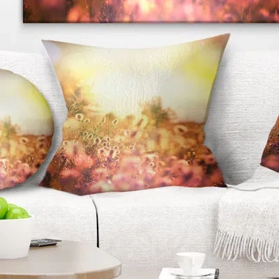 Design Art Scenic Meadow Over Mountains - Landscape Printed Pillow In Yellow;yellow