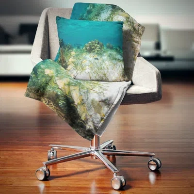 Design Art School Of Grunts With Baracuda - Sea & Shore Printed Pillow In Blue