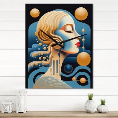 Design Art Sci-fi Beauty Portrait Of A Futuristic Woman Vi - Fashion Woman Very Large Wall Clocks In Blue