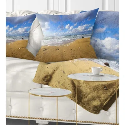 Design Art Sea Beach On Cloudy Winter Day - Sea & Shore Printed Pillow