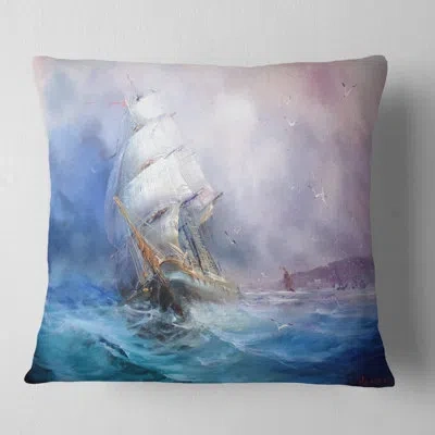Design Art Sea Breeze - Sea & Shore Printed Pillow In Blue;black;brown;green;red;yellow