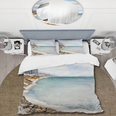 Design Art Sea Is Covered With Ice - Nautical & Coastal Duvet Cover Set - Microfiber Polyester In Blue,gray