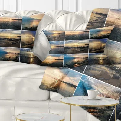 Design Art Sea Sunset Collage - Landscape Printed Throw Pillow