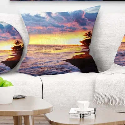 Design Art Sea Sunset In Olympic Park Coast - Sea & Shore Printed Pillow In Yellow
