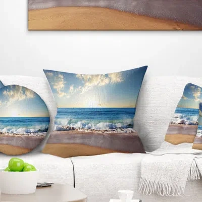 Design Art Sea Sunset - Sea & Shore Printed Throw Pillow In Blue