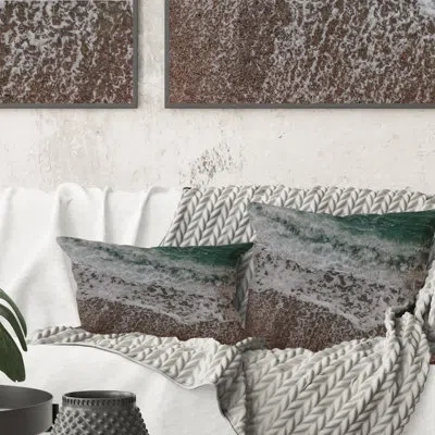 Design Art Sea Waves With Foam Breaking At The Shore - Nautical & Coastal Printed Throw Pillow 1