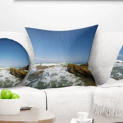 Design Art Sea With White Waves - Sea & Shore Printed Pillow