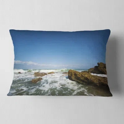 Design Art Sea With White Waves - Sea & Shore Printed Throw Pillow