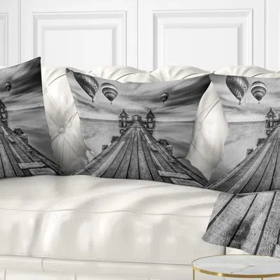 Design Art Sea Wood Bridge In Port Between Sunrise Bridge Pillow In Blue;black;brown;green;red;yellow