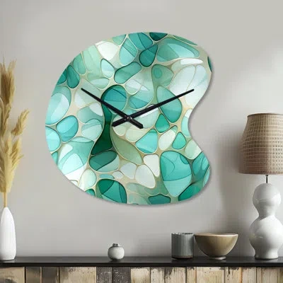 Design Art Seagrass Mosaic Emerald Coastal Pattern - Abstract Asymmetrical Metal Wall Clock, Green Freeform Wal