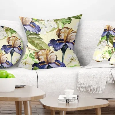 Design Art Seamless Flowers Vector Art - Floral Printed Pillow In Green;purple