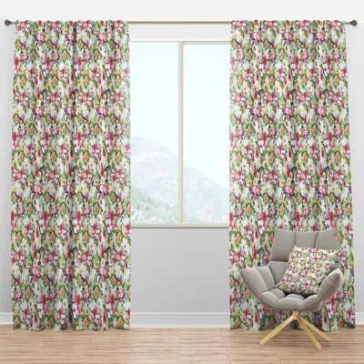 Design Art Seamless Pattern Red Roses On White - Farmhouse Velvet Curtain - Room Darkening - 1 Panel