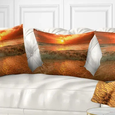 Design Art Seascape Amazing Beauty Of Sun Reflection In Sea Pillow In Blue;black;brown;green;red;yellow