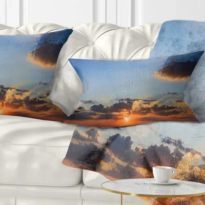 Design Art Seascape Beautiful Cloudy Sunset Panorama Lumbar Pillow