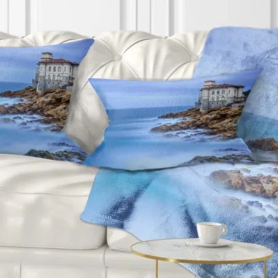 Design Art Seascape Beautiful Italian Seashore View Lumbar Pillow In Blue
