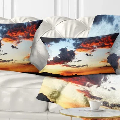Design Art Seascape Blazing Sky With Clouds Panorama Lumbar Pillow