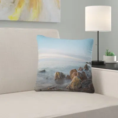 Design Art Seascape Cape Breton Beach Nova Scotia Canada Pillow In Blue;white