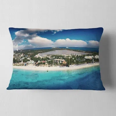 Design Art Seascape Caribbean Coast Tropical Panorama Lumbar Pillow In Blue