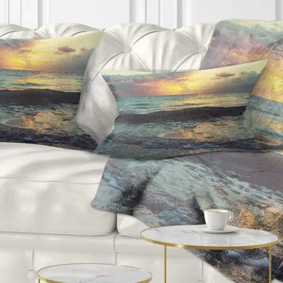 Design Art Seascape Colorful Bluish Waters At Sunset Lumbar Pillow