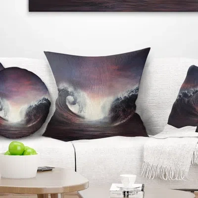 Design Art Seascape Dark Parting Ocean With Colorful Clouds Pillow In Blue;black;brown;green;red;yellow