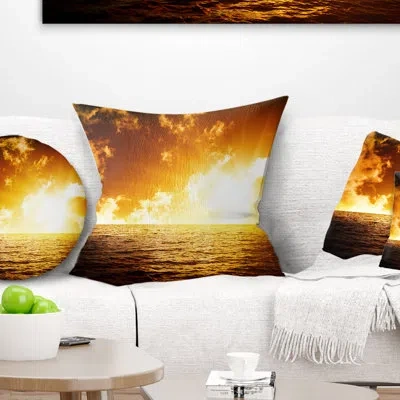 Design Art Seascape Fiery Sunlight In Beach During Sunset Lumbar Pillow