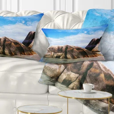 Design Art Seascape Massive Rocks In Seychelles Beach Lumbar Pillow