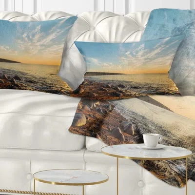 Design Art Seascape Ocean Shore At Sunrise With Rocks Lumbar Pillow