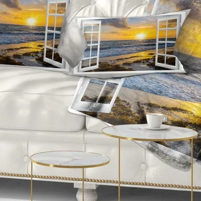Design Art Seascape Open Window To Bright Sunset Lumbar Pillow