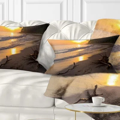 Design Art Seascape Palm Trees On Background At Sunset Lumbar Pillow