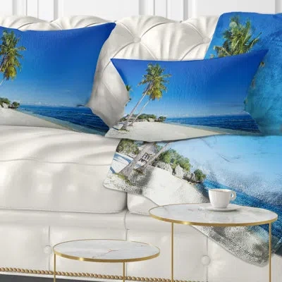 Design Art Seascape Palms Bent To Beautiful Vacation Beach Lumbar Pillow