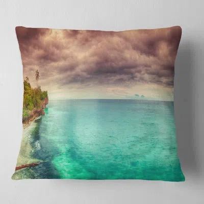 Design Art Seascape Photography Sunset Panorama View Lumbar Pillow In Green