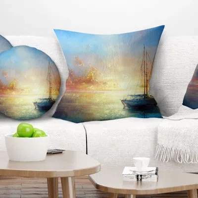 Design Art Seascape Pier - Sea & Shore Printed Throw Pillow In Blue;yellow