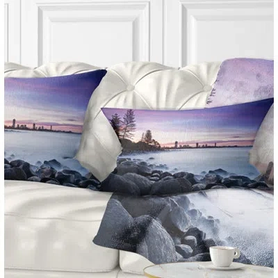 Design Art Seascape Rocky Burleigh Point In Blue Lumbar Pillow