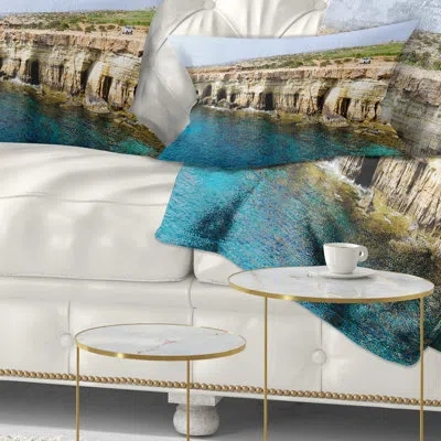 Design Art Seascape Sea Caves Near Cape Greko Panorama Lumbar Pillow
