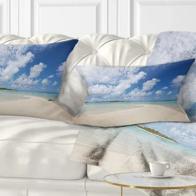 Design Art Seascape Serene Maldives Beach Under Clouds Lumbar Pillow In Blue