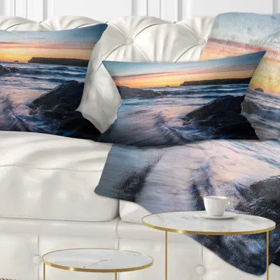 Design Art Seascape Setting Sun At Polzeath Beach Lumbar Pillow
