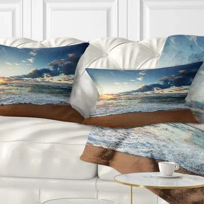 Design Art Seascape Sunrise And Glowing Waves In Ocean Lumbar Pillow