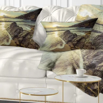 Design Art Seascape Sunset At Beach Vintage Style Lumbar Pillow