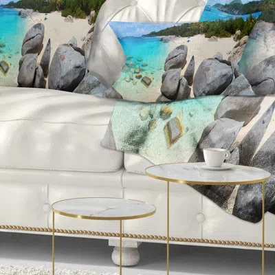 Design Art Seascape Turquoise Ocean Water With Rocks Lumbar Pillow